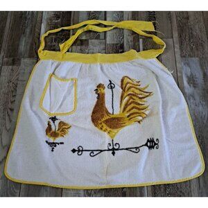 Vintage Apron Rooster Terry Cloth Tie Back Retro Pocket Farmhouse Yellow 20"